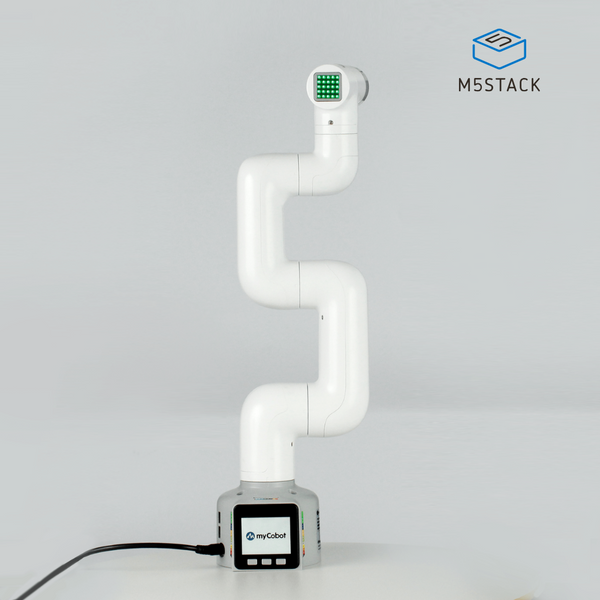 White flexible6 axis robotic arm featuring the M5Stack logo.